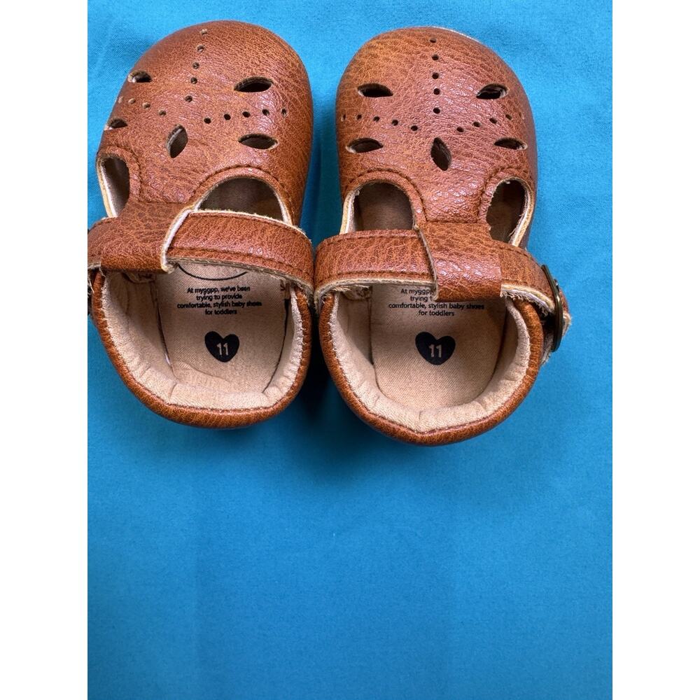 Myggpp Baby Sandals Size 11 (US Size 4) Toddler Brown Leather Preloved